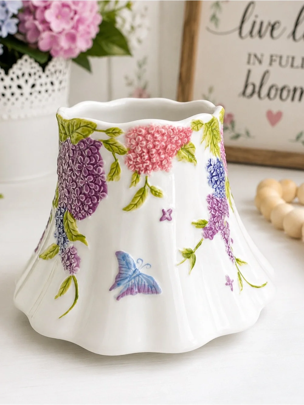Yankee Candle Hydrangea Garden Shade & Plate Set Butterfly